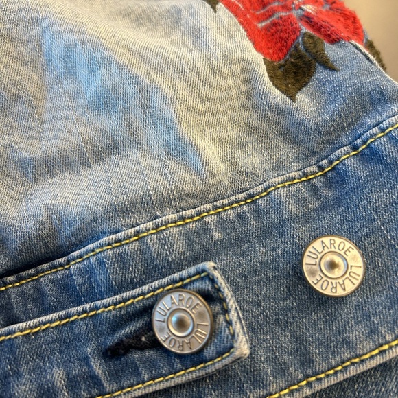 LuLaRoe Jaxon Floral Rose Embroidered Denim Jean Jacket - Picture 4 of 7